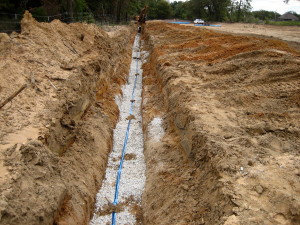Covered water line with detectable tape on top