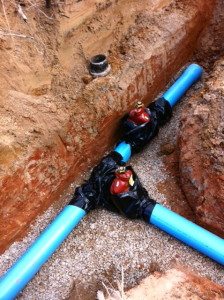 Water line valves coming to a tee